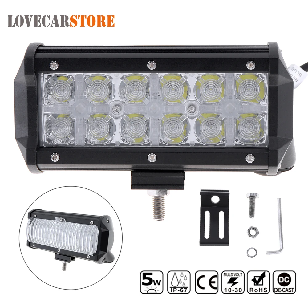 60W 7/" LED Work Light Bar Spot Beam Driving Lamp For Off Road SUV Truck 6000K