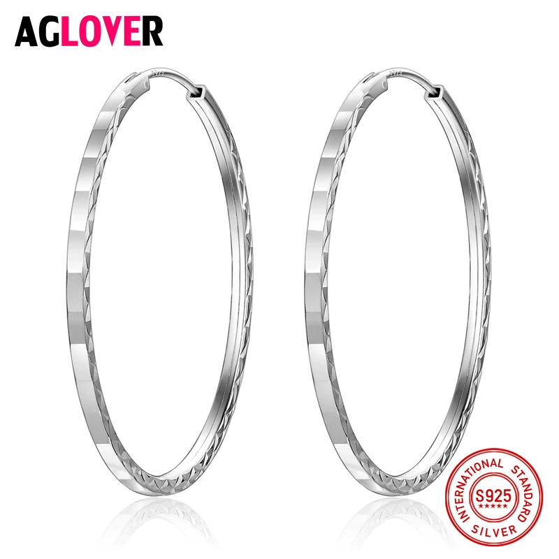 

2018 New Arrival 925 Sterling Silver 42mm Big Size Statement Hoop Earrings For Women Hot Sale Female Party Jewelry