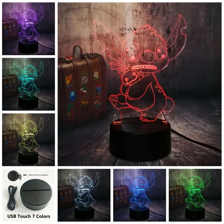 Мультяшный милый Ститч 3D светодиодный ночник 7 цветов для сна настольная лампа домашний декор праздник Дети год рождественский подарок - Испускаемый цвет: Touch One 7 Color