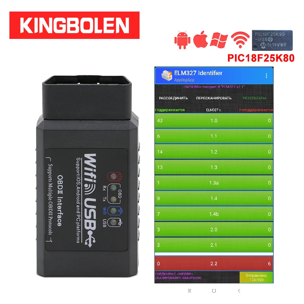 

ELM327 Wifi USB Scanner Real V2.1 FTDI RS232 + PIC18F25K80 OBDII Car Diagnostic Scanner Android/IOS/PC OBD2 All Protocols