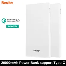Besiter 20000mAh Dual USB Quick Charge QC 3.0 Portable Power Bank with Type-C Powerbank DC 9V-2A