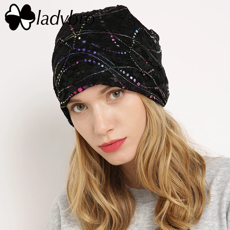 Ladybro брендовая Осенняя Шапка-бини Skullies, женская шапка, Женская кружевная шапка с бабочкой, Женская хлопковая Повседневная Цветочный чепчик, Femme