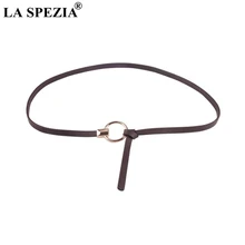 LA SPEZIA Knot Belt Thin Woman Belts For Dress Self Tie Female Strap Red Yellow Khaki Brown Black Fashion Ladies Waist Thin Belt brown fashion self tie design midi outerwear with side pockets