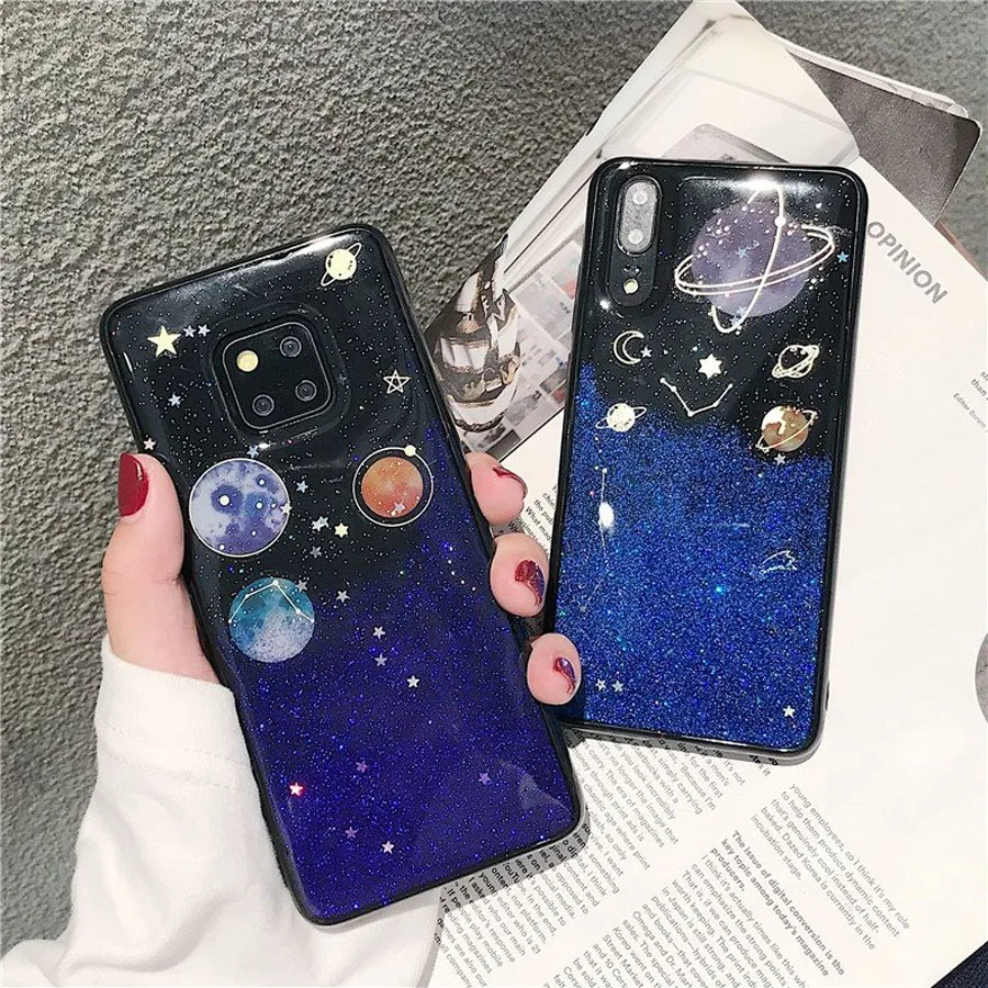 

glitter space planet tpu case For huawei mate 20 lite pro P20 P30 pro lite honor 10 case cover fashion soft silicon phone bag