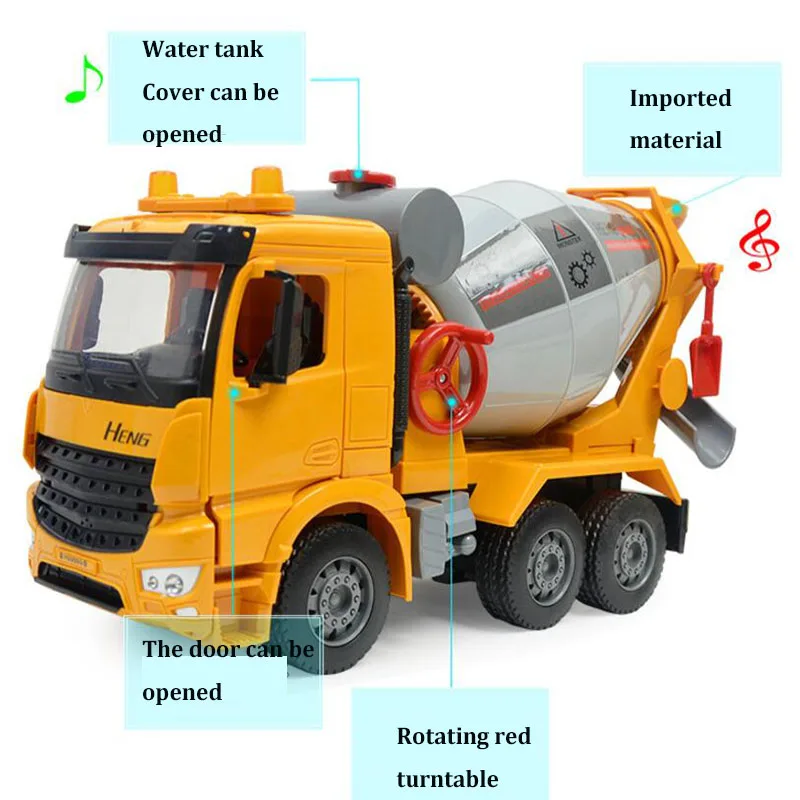Misturador de Cimento Caminhão de Concreto Som e Luz Concreto Grande Inércia Simulação Criança Menino Brinquedo Carro Escala Caminhão Modelo Brinquedos 7 Carrinhos de brinquedo e de metal