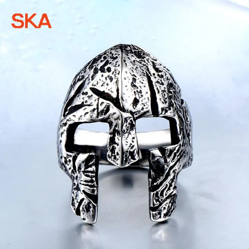 

SKA Ring Men Anillos Soldier Rings For Men Spartan Warrior Helmets Titanium Steel Bague Punk Male Finger Jewelry BR8-472