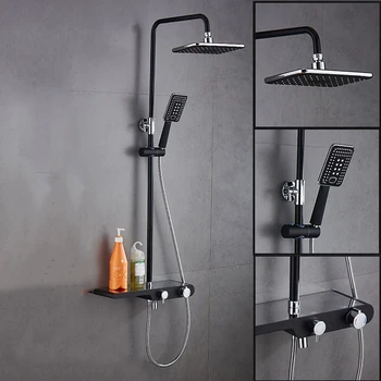 

Black/White Thermostat Shower Faucet Set Bathroom Bathtub Faucet Water Mixer Single Handle Adjustable Rain Shower Bar Tap