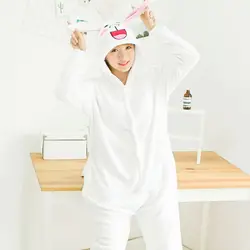 Фланель белый кролик сиамские пижамы животных зима мультфильм милый белый осень пара костюм косплэй