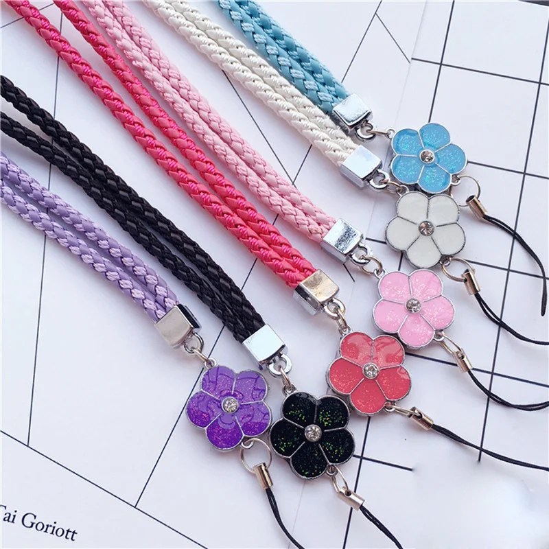 

glitter Camellia flower Woven Lanyard For Keys iphone samsung xiaomi LG huawei Universal Neck Strape
