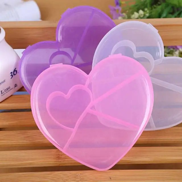5 grid pink purple white heart shaped pill box case container