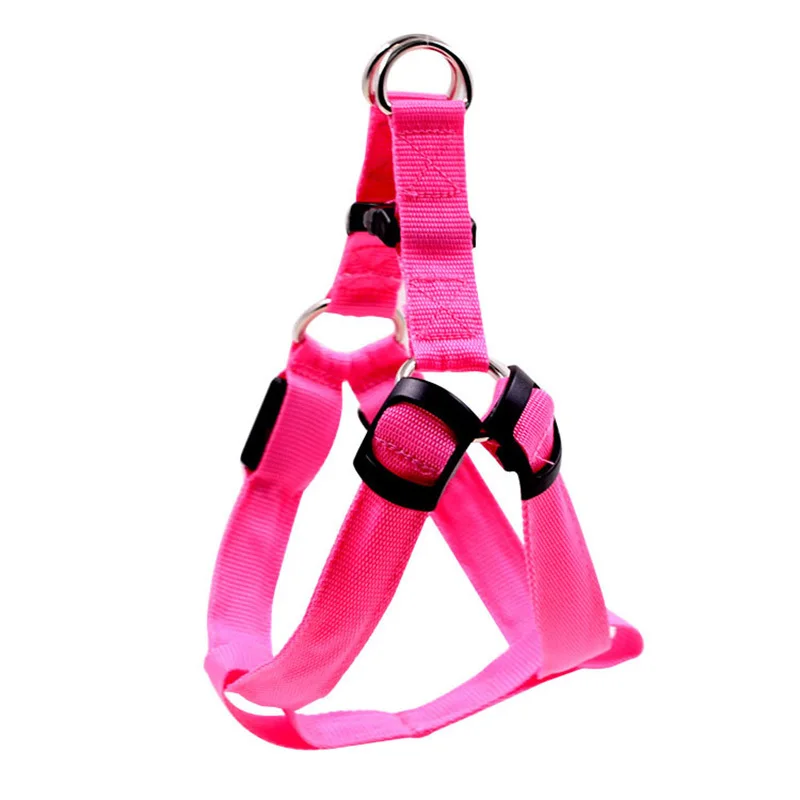 PET Nylon LED Dog Harness Pet Cat Dog Collar Harness Vest Safety Lighted Dog Harness Pet Dogs Luminous Fluorescent Collars - Цвет: pink