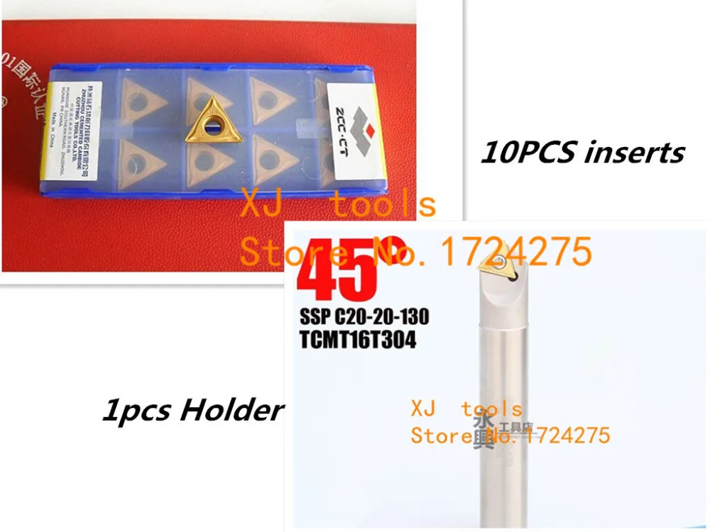 

1pcs SSP C20-20-130L 45 degree chamfer end milling cutter+10pcs TCMT16T304 carbide inserts, CNC lathe cutting tools holder Set