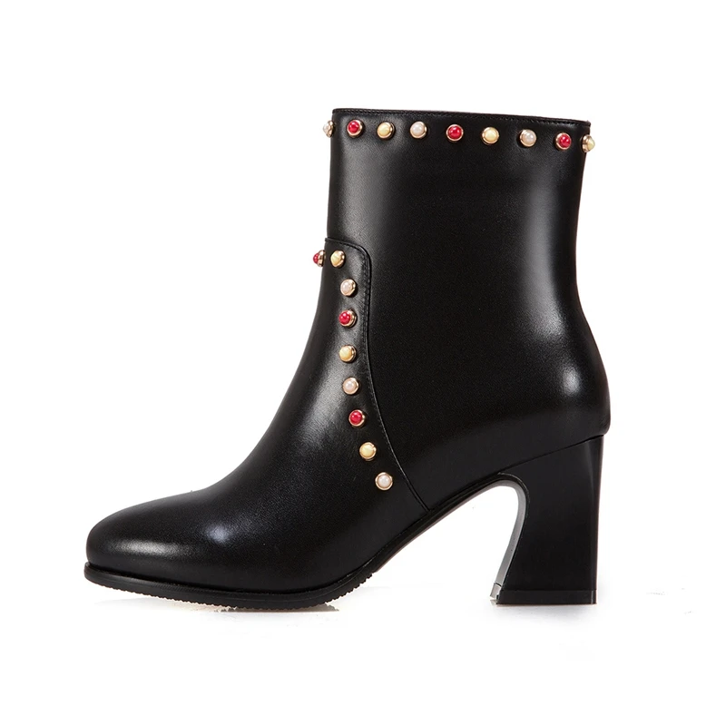 Zip Neue Black Frauen Stiefeletten Zyl710 white Stiefel Ankunft Solide Qualität Kuh Ferse Runde Top Leder Platz Dame Enmayer Kappe red vqgwdpp