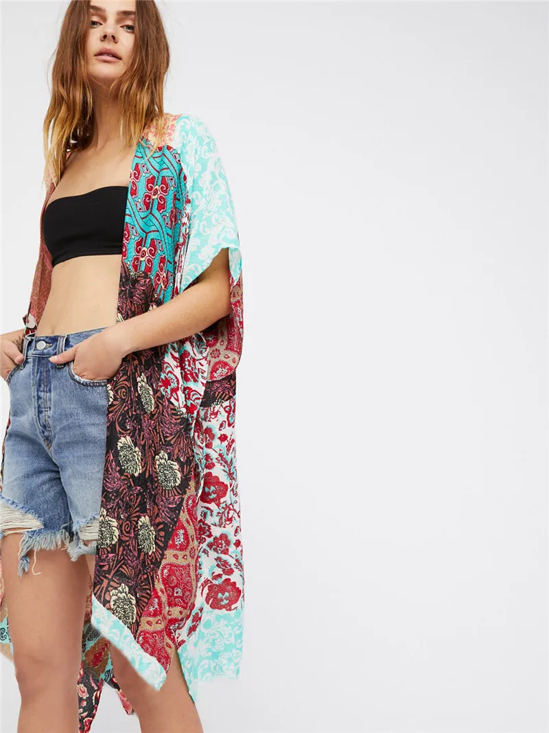 Floral Beach Cover Women Crochet Swimsuit Robe Plage Bikini Cover up Long wrap Kaftan Dress