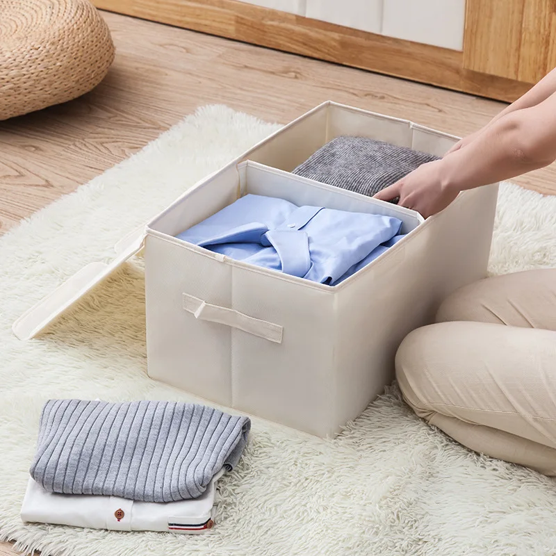 

Baffect Double Grids Folding Storage Box Oxford Clothing Storage Container Dust-proof Bulk Capacity Sundries Storage Organizer