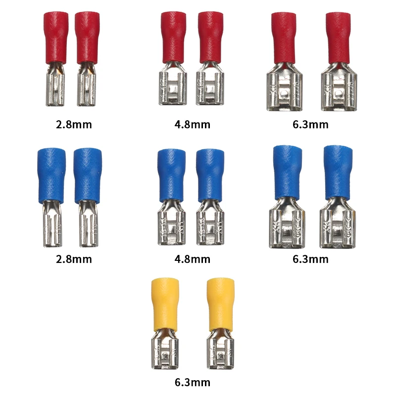 

50Pcs 2.8mm 4.8mm 6.3mm Insulated Female Crimping TerminalsSeal Spade Electrical Wire Connector Crimp Terminal Set