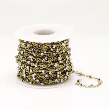 

Silver Plated Smooth Hematite Cube Beads Jewelry,Wire Wrapped Golden Links Square Beads Chain Necklace Crafts,3mm