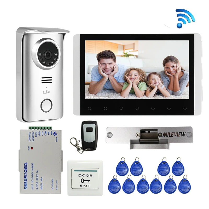 

Free Shipping 2.4G Wireless 7" LCD Video Door Phone Intercom Record Monitor Kit RFID Unlock Doorbell Camera Electric Strike Lock