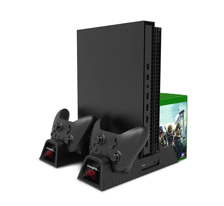 Vertical Cooling Stand Charging Stand for Xbox One/Xbox One S/Xbox One X Console Controllers with two Batteries and Game Storage