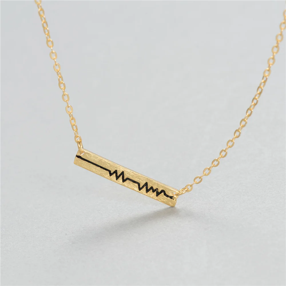 golden heart beat electrocardiogram women 100% 925 Sterling silver nacklace Jewellery Clavicle chain pendant charms chocker gift