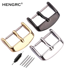 HENGRC Solid Stainless Steel Watch Band Clasp 16 20 22 24mm Silver Gold Black Metal Leather Watchband Strap Pin Buckle Belt HENGRC Solid Stainless Steel Watch Band Clasp 16 20 22 24mm Silver Gold Black Metal Leather Watchband Strap Pin Buckle Belt