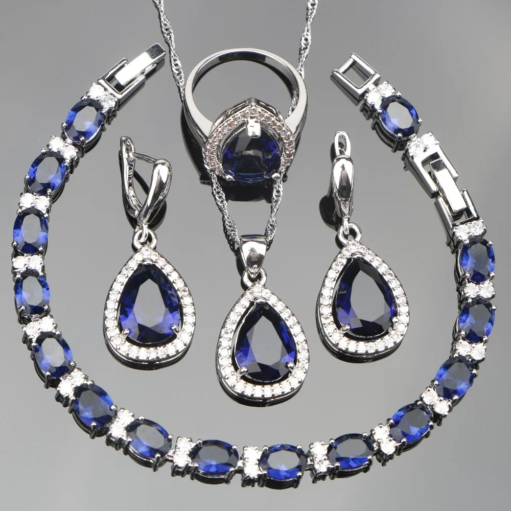 Blue Zircon 925 Sterling Silver Jewelry Sets For Decorating Women ...