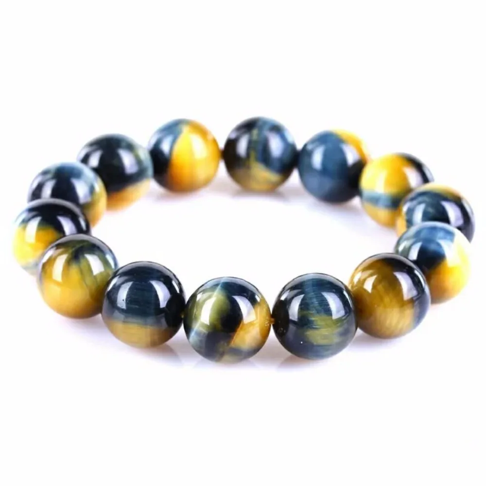 Natural Tiger eye Stone 8-12mm Round Beads Stretchy Women Men Bracelet Bangle .