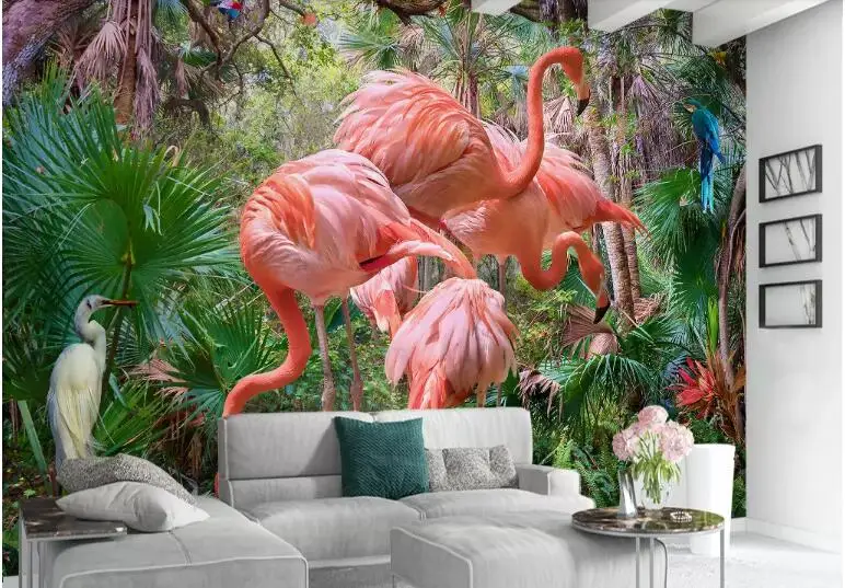 Beibehang стильные современные минималистичные Рисованные обои тропические растения Фламинго ТВ фон обои для гостиной behang