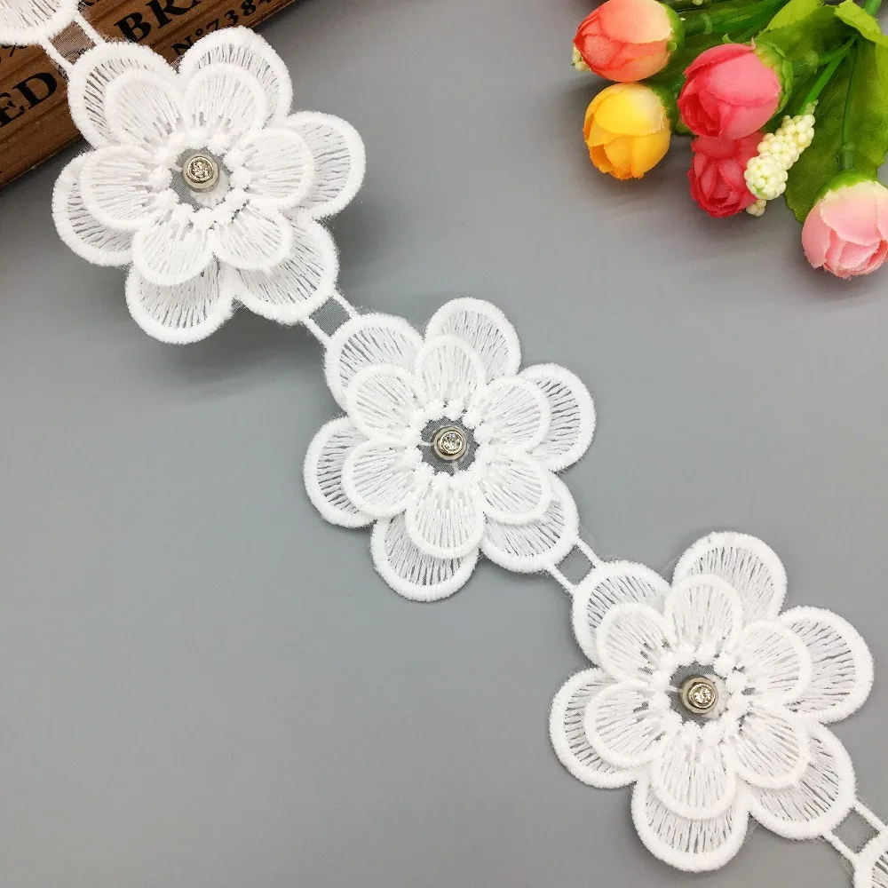 DIY 1 Yards Pearl Flower Lace Trim Wedding Embroidered Sewing Trim Handicrafts