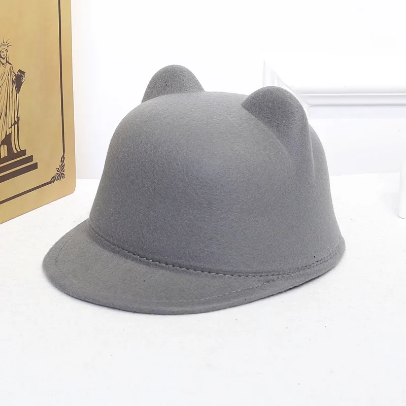 QIUBOSS Обычная шерстяная фетровая шляпа с милыми кошачьими ушками для детей и взрослых Повседневная родитель-ребенок конная шапка Трилби шляпы-котелки
