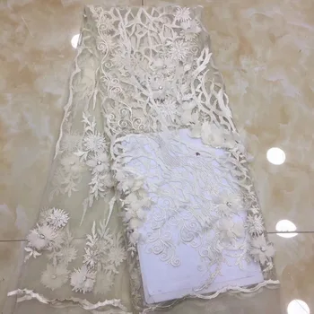 

2019 Nigerian Lace Fabric Bridal Fashion 3d Applique African French Lace Fabric Purple Tulle Mesh Net Big stone Materials white