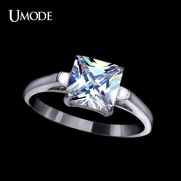

UMODE Classical Gift 2.25ct Princess Cut Square AAA+ Cubic Zirconia Crystal White Gold Color Engagement Women Rings UR0134B