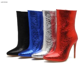 

2019 fashion women sequin leather boots thin heel boots women party shoes bling bling ankle boots dress shoes high heel booties