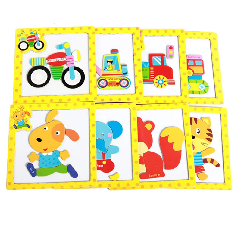 Wooden Toy 3D Magnetic Puzzles Wooden Baby Toys Tiger/Bear/Frog Cartoon Animals Refrigerator Magnet Educational Gift