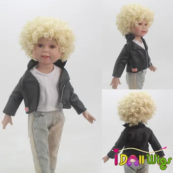 

10-11inch Head Circumference Doll Wigs Heat Resistant Fiber Khaki Curls Finished Wigs for 18'' Height American Doll