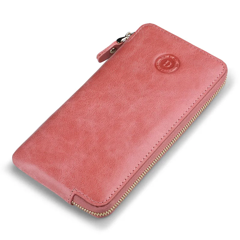 DIDE, женский клатч, кошелек, натуральная кожа, брендовый кошелек, сумка для сотового телефона,, топ, Воловья кожа, простой, длинный, для хранения, кошелек для монет, женский - Цвет: Розовый