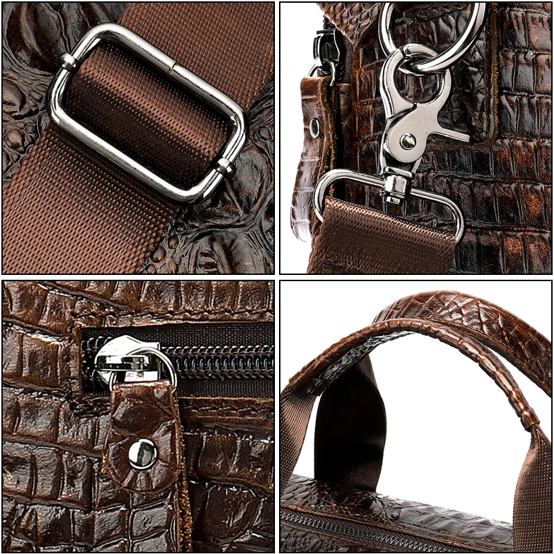 Мужская сумка-портфель из натуральной кожи с узором «крокодиловая кожа»