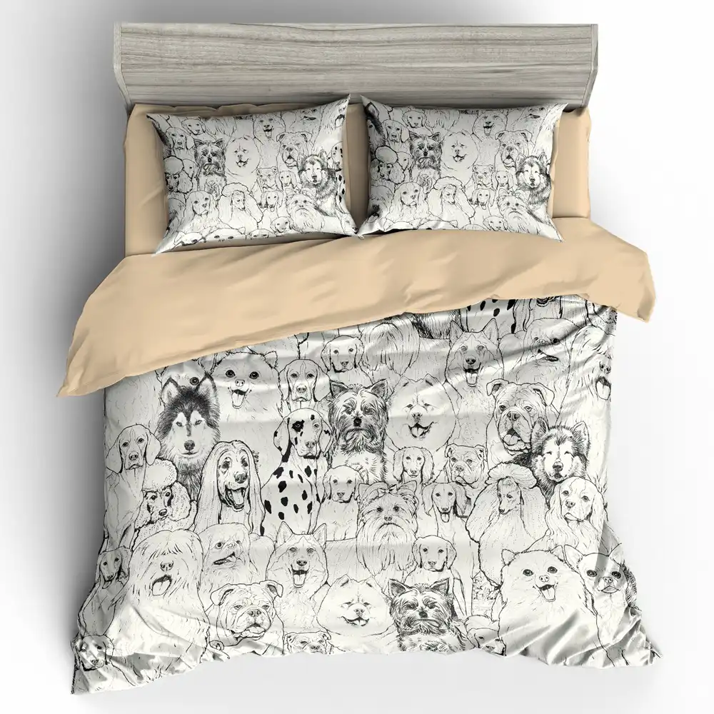 3d Puppy Duvet Cover Set Hand Drawn Sketch All Kind Of Dog