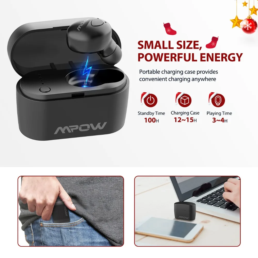 Mpow Mini Bluetooth 5 0 наушники вкладыши Беспроводные с кристально чистым микрофоном и