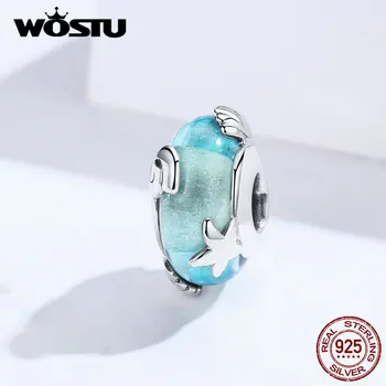 

WOSTU Murano Glass Starfish Shell Blue Beads 925 Sterling Silver Charm Fit Original Bracelet Pendant Fashion 925 Jewelry FIC1257
