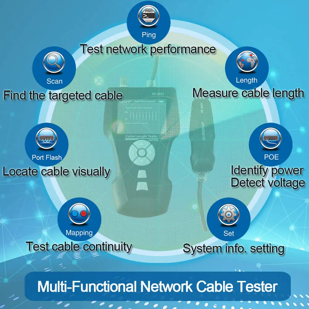 Noyafa Многофункциональный тестер сетевого кабеля длины ЖК для RJ45 RJ11 BNC PING/POE|noyafa