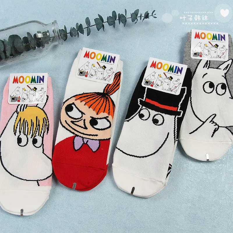 Милые носки с героями мультфильмов Moominpappa Little My fashion fun; Новинка; medias cortas de mujer; сезон весна-лето; цвет серый, черный; Короткие хлопковые носки