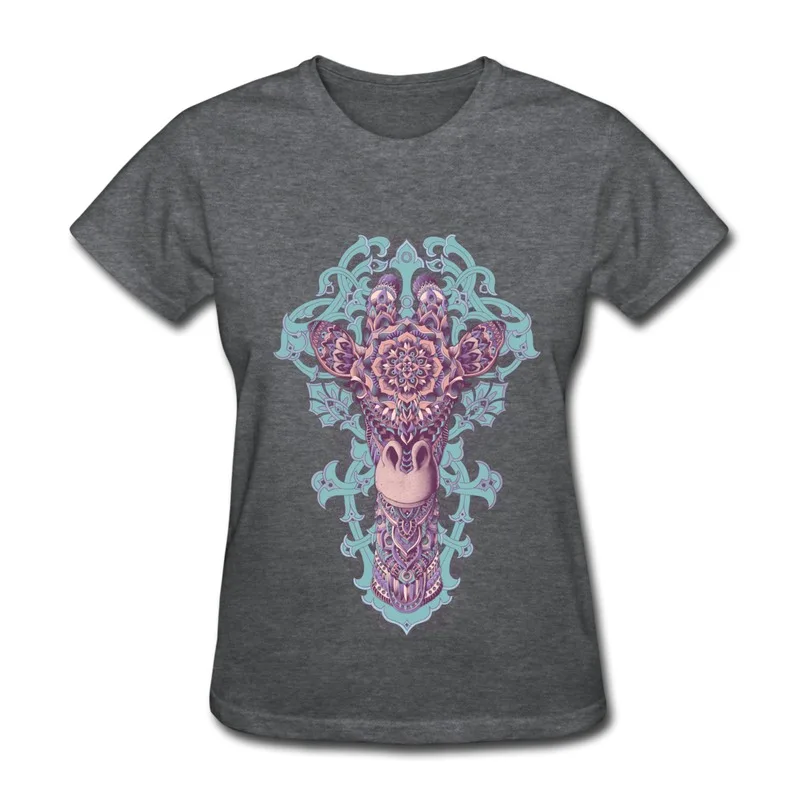 2014 100% Cotton Women T Shirt Ornately decorated giraffe illustration animal Custom Text Womens Shirts Slim Fitted | Женская одежда