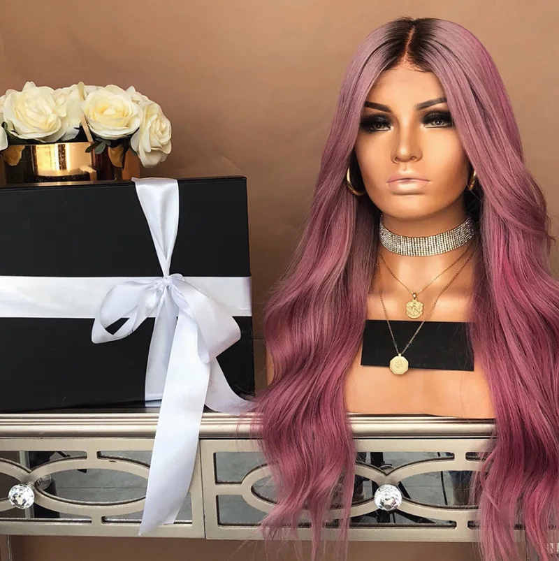 1pc Wig Lady Long Curly Hair Black Gradient Purple Red Dyed In Large Wave Volume Wig Set G0504 1pc Wig Lady Long Curly Hair Black Gradient Purple Red Dyed In Large Wave Volume Wig Set G0504