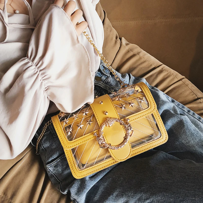 

Transparent Jelly Clear bag 2019 Fashion New High Quality Women's Designer Handbag Cute Girl Lock Chain Shoulder Messenger bags