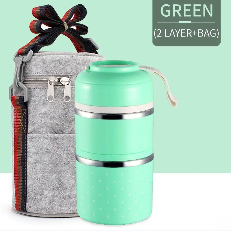Green 2 With Bag WORTHBUY милый японский термальный Ланч-бокс герметичный из нержавеющей стали Bento box детский портативный контейнер для еды для пикника и школы - Цвет: Green 2 With Bag