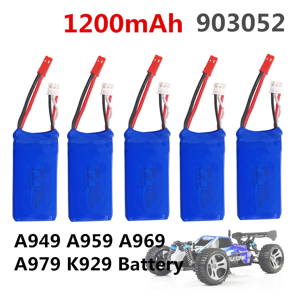 

5pcs 7.4V 1200mah LiPo RC Drone Battery Battery For Wltoys A949 A959 A969 A979 K929 X6 H16 RC Helicopter Airplane Car Boat