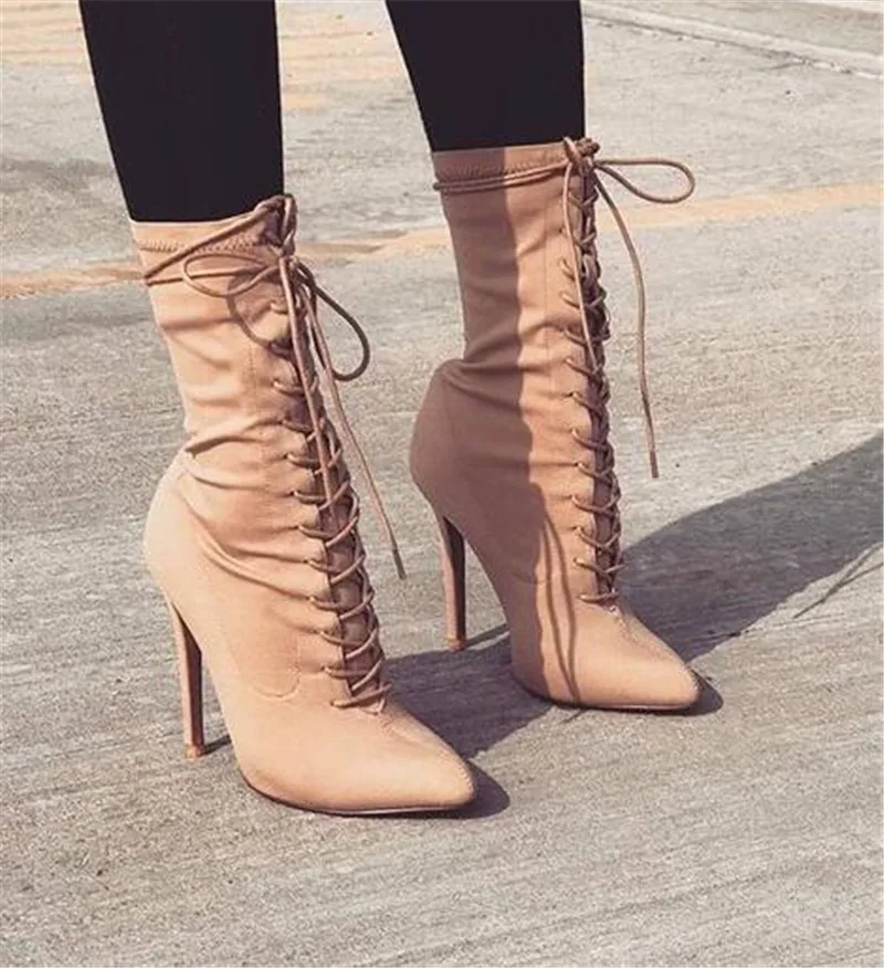 beige ankle boots with heel