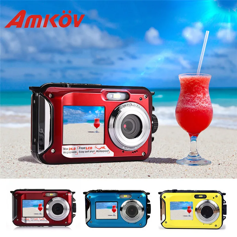 

AMKOV W599 24 MP Professional Camera Front & Rear Dual Screen HD Camera 2.7inch Digital Cameras Waterproof Compact Camera 3color