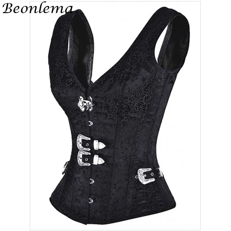Beonlema, черный готический корсет, сексуальное бюстье, для женщин, стальная кость, стимпанк, корсеты, Overbust Goth Korse, топ, Винтаж, Femme Corselet